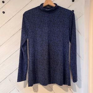 J. McLaughlin Navy Geometric Long Sleeve Top